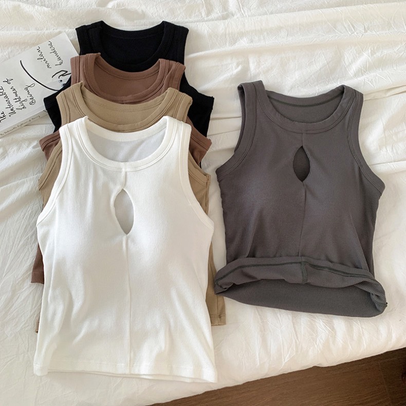 เสื้อกล้ามเว้าตรงหน้าอก-เนื้อผ้ายืดหยุ่นดีผ้านิ่ม-phumin