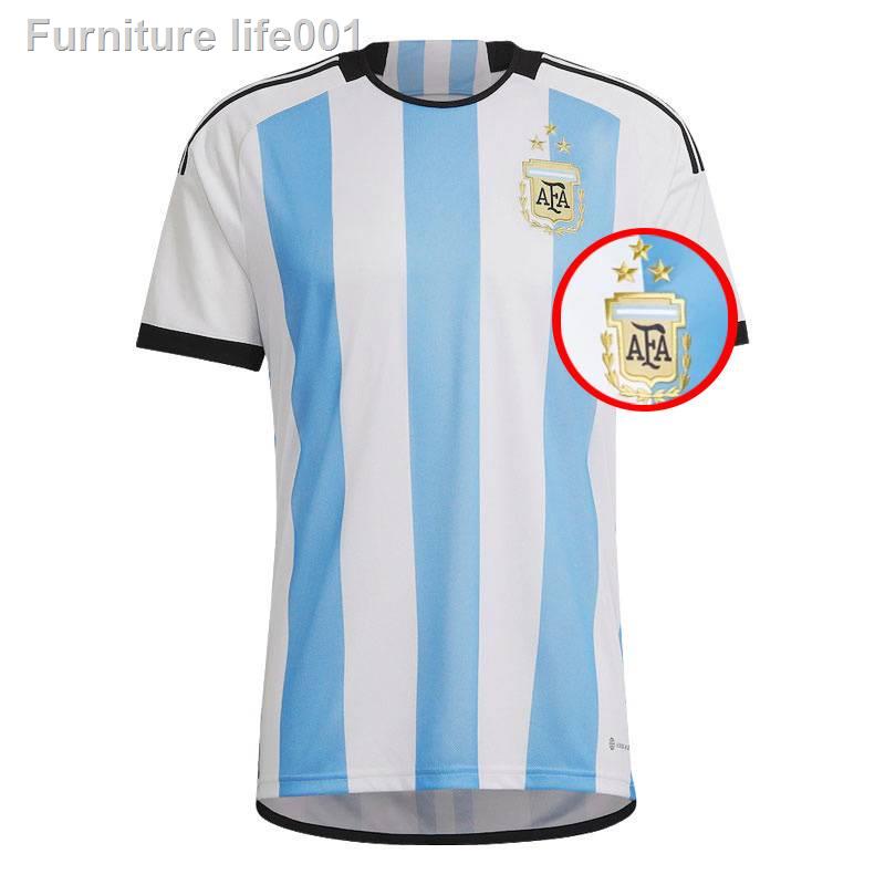 เสื้อกีฬาแขนสั้น-ลายทีมชาติฟุตบอล-messi-di-maria-martinez-dybala-aguero-22-23-world-cup-winner-argentina-3-star-ชุดเห