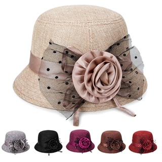 【AG】Womens Polka Dot Mesh Flower Bowler Bucket Hat Outdoor Sun Visor Basin Cap