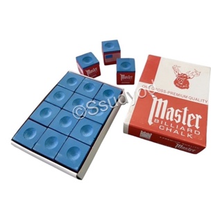สินค้า ชอล์กฝนหัวคิว ตรากวาง MASTER เกรด A สีน้ำเงิน 1 กล่อง 12 ก้อน (บรรจุในกล่องใหญ่)​ สำหรับโต๊ะสนุ๊กเกอร์ โต๊ะพูล V
