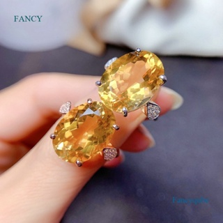 Fancy แหวนหมั้น ประดับเพทาย ทรงวงรี สีเหลือง สไตล์มินิมอล แฟชั่นสําหรับผู้หญิง