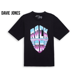 DAVIE JONES เสื้อยืดโอเวอร์ไซส์ พิมพ์ลาย สีดำ Graphic Print Oversized T-Shirt in black TB0340BK