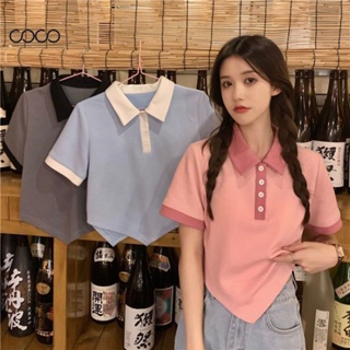Coco~เสื้อยืด ผ้านุ่ม สีทึบ รุ่นสั้น สไตล์เกาหลีน่ารัก