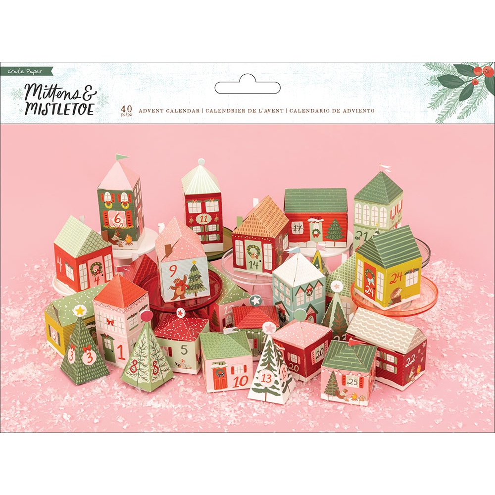 Advent Calendar Christmas Crate Paper Mittens and Mistletoe