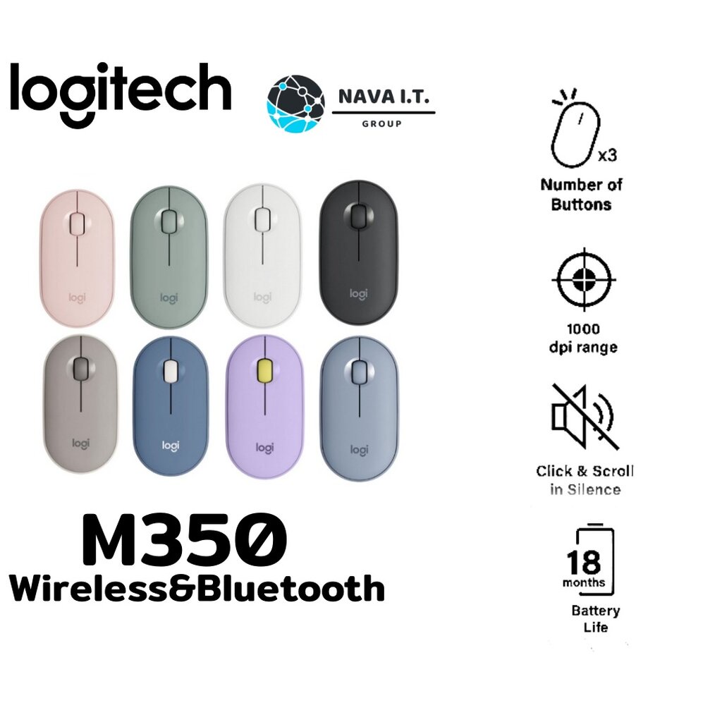 รูปภาพสินค้าแรกของLOGITECH PEBBLE M350 Wireless&Bluetooth เม้าส์ไร้สาย รับประกันศูนย์ 1 ปี