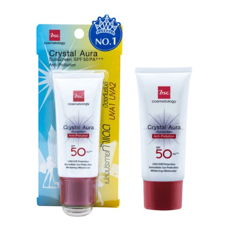 BSC Crystal Aura Sunscreen Anti-Pollution SPF50 PA+++ 20g. | Shopee ...