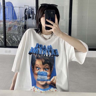 🌟​พร้อมส่ง​🌟 เสื้อยืดแขนสั้นพิมพ์ลาย oversized เสื้อผ้าแฟชั่นเกาหลี เสื้อยืดสาวอวบ bts ฮิปฮอป #t2275 lune