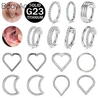 Bodyace 16G G23 ไทเทเนียมจมูกแหวนดวงจันทร์หัวใจ Septum Clicker ผ่าตัดเหล็กจมูกเจาะคริสตัลต่างหูกระดูกอ่อน Tragus Helix เครื่องประดับ