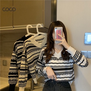 Coco~เสื้อยืด เสื้อยืดแขนยาว  สไตล์ ins  แฟชั่นคอวี Tops