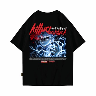 L 【hot tshirts】เสื้อยืด พิมพ์ลายอนิเมะ Hunterxhunter Killua Zoldyck | เสื้อยืด ลาย Killua สีดํา2022_05
