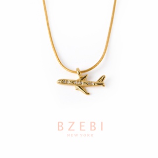 BZEBI สร้อยทอง แฟชั่น สแตนเลส เครื่องบิน สไตล์เกาหลี 18k necklace ไม่ลอกไม่ดํา เครื่องประดับ สําหรับผู้หญิง 1118n