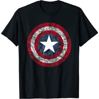 เสื้อยืดพิมพ์ลายแฟชั่นเสื้อยืดแขนสั้น พิมพ์ลายการ์ตูน Marvel Captain America Avengers Shield แฟชั่นสําหรับผู้ชาย แล_07