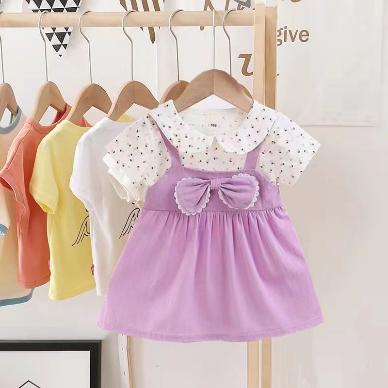 fifi-baby-พร้อมส่ง-ชุดกระโปรงเด็ก-ชุดเดรสเด็กผู้หญิงใส่สบาย-ลายธนู-เสื้อผ้าเด็ก-4สี-ไซส์-5เดือน-4ขวบ