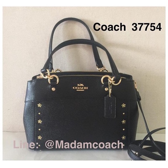 พร้อมส่ง-ของแท้-coach-37754-mini-brooke-carryall-floral-rivets-leather-crossbody-black