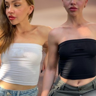 เกาะอกy2k เบสิคสีขาว-ดำ Tube Top White - Black