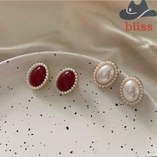 Bliss ต่างหูมุก พลอยเทียม น่ารัก หรูหรา สไตล์เรโทร สําหรับผู้หญิง