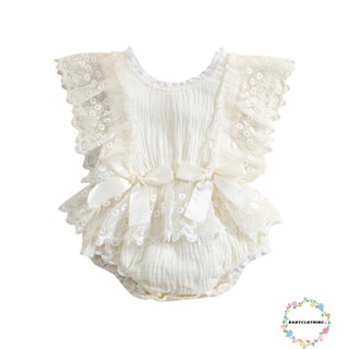 Babyclothes- ชุดจั๊มสูทรอมเปอร์ แขนแต่งระบาย แต่งโบว์ ลายดอกไม้ ลูกไม้ ลําลอง แฟชั่นฤดูร้อน สําหรับเด็กผู้หญิง เด็กวัยหัดเดิน