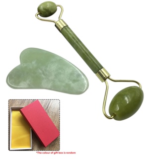 Jade Roller &amp; Scraping Massage Tool with Protective Box for Facial Skin Care Anti-aging Facial Jade Stone Set Face Eye N