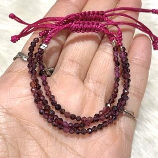 กำไลข้อมือ เชือกถัก โกเมน Garnet 3 mm เจีย หินแท้ 100% *ฟรีไซต์* (ราคาต่อเส้น)