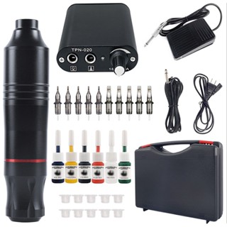 Portable Tattoo Kit Rotary Tattoo Machine Kit Tattoo Pen with Tattoo Needles Power Supply Foot Pedal Tattoo Inks &amp; Cups