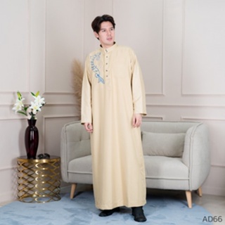 ราคาชุดโต๊ปผู้ชายแขนยาว ลายปักบริเวณอกพรีเมี่ยม สไตล์ชุดอาหรับดูไบมุสลิม ชุดออกงานอิสลาม AD85วาริสมุสลิม