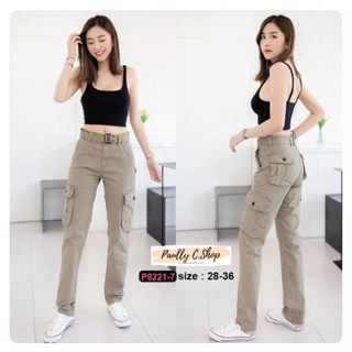 รุ่นP8221 Cargo pants กางเกงคาร์โก้ขากระบอกผ้ายืด(ผ้าคัตตอลผสมสเปนเด็ก มี 4 สี)กางเกงยุทธวิธีหลายกระเป๋า กางเกงเดินป่า