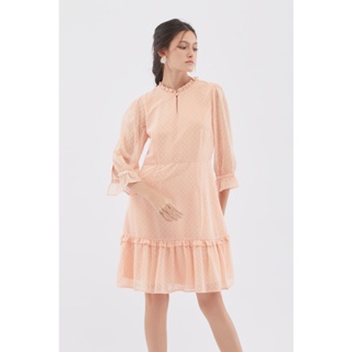 EP เดรสผ้าชีฟองทรงกระโปรงบาน ผู้หญิง สีส้ม | Clip Dot Flare Dress | 0821