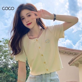 Coco~เสื้อยืดผู้หญิง เสื้อสั้น สไตล์น่ารักหวาน  แฟชั่นผู้หญิง