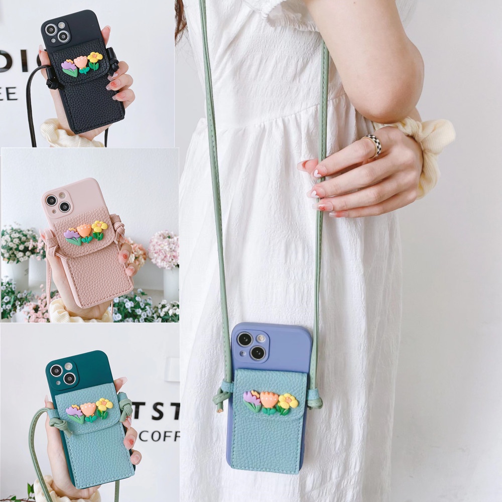 มีสินค้าจริง-เคสโทรศัพท์มือถือหนัง-ซิลิโคน-ลายดอกไม้น่ารัก-พร้อมสายคล้องคอ-และกระเป๋าสตางค์-สําหรับ-samsung-galaxy-a20s-a04-m23-m33-m53-m13-s23-plus-ultra-note-8-9