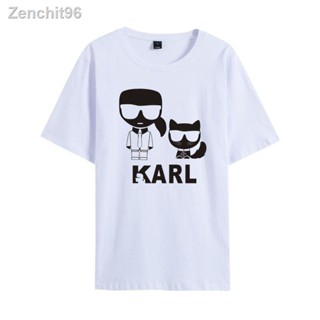 พร้อมส่ง✴✶อุปทานข้ามพรมแดนใหม่ Karl Lagerfeld เทรนด์แฟชั่น Karl Lagerfeld พิมพ์เสื้อยืดแขนสั้น