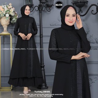 ใหม่ล่าสุด Gamis Abaya Turkey Abaya 2035 ชุดเดรส สไตล์มุสลิม สําหรับผู้หญิงจัมโบ้ สีดํา