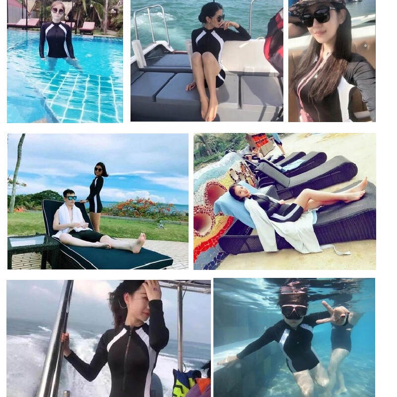 ชุดว่ายน้ําวันพีช-สไตล์สปอร์ต-สีดํา-สําหรับผู้หญิง