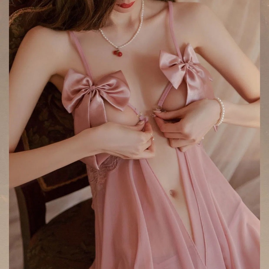 ชุดนอน-ชุดชั้นในเซ็กซี่-ประดับโบว์-ขนาดเล็ก-สีโปร่งใส-สําหรับผู้หญิง