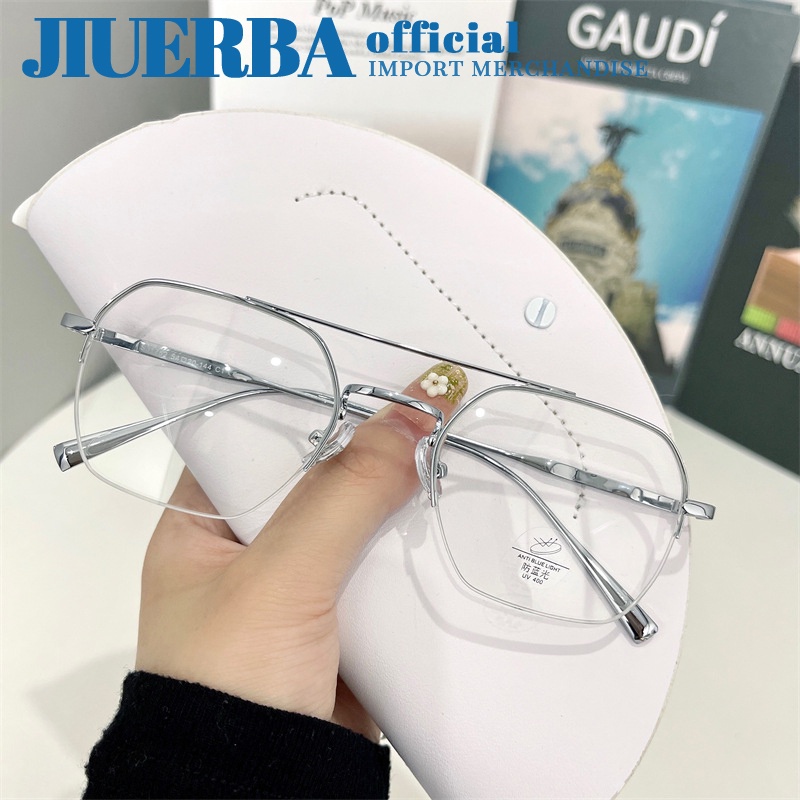 jiuerba-ใหม่ที่มีคุณภาพสูงนําเข้าโลหะนักบินแว่นตากรอบแฟชั่นชายและหญิงป้องกันรังสี-ดับเบิ้ลบีมแบรนด์แว่นตา