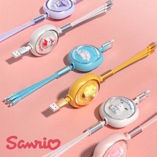 SANRIO 3-in-1 สายชาร์จ USB Type-c 66W ลายคิตตี้ คิตตี้ ชินนาม่อนโรล มายเมโลดี้ ปอมปอม ปอมปอม แบบพกพา ของขวัญ