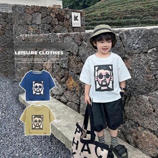 เสื้อยืดแขนสั้นเด็กผู้ชายผ้าฝ้าย 100% แฟชั่นฤดูร้อนสไตล์เกาหลีคอกลมครึ่งแขนการ์ตูนสไตล์ตะวันตก / เสื้อยืดแขนสั้น all-m