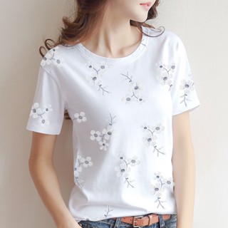 พร้อมส่ง เสื้อยืดแขนสั้น ผ้าฝ้ายแท้ ทรงหลวม สไตล์เกาหลี พลัสไซซ์ สีขาว สําหรับผู้หญิง