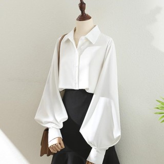 เสื้อเชิ้ตแขนโคมไฟ สีขาว เข้ากับทุกการแต่งกาย แฟชั่นฤดูใบไม้ผลิ สําหรับผู้หญิง 2022