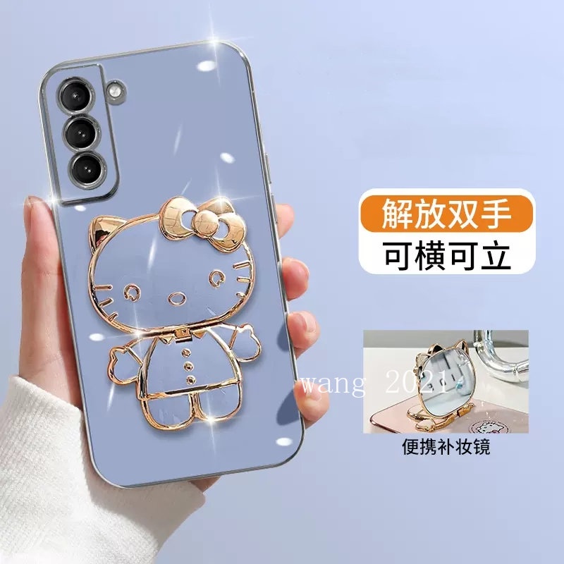 samsung-galaxy-s23-s23-ultra-s23-plus-a14-5g-เคส-cute-cartoon-hello-kitty-candy-plating-casing-with-portable-make-up-mirror-phone-holder-magnetic-suction-function-soft-back-cover-เคสโทรศัพท