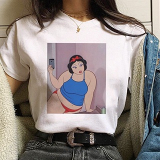 Disney Funny Fat Snow White Print T shirt for Women Summer Cartoon Top T-shirt Fashion Men and Women_01