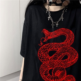 Hayao Harajuku T Shirt Women rRed Snake Print Ullzang Graphic T-shirt Funny Cartoon Tshirt 90s Anime Top Tee Female_01