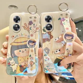 2023 New Casing OPPO Reno8T 8 T A78 5G 4G เคส Soft Texture Phone Case Rhinestone Glitter Sun Girl Cartoon with Wristband Back Cover เคสโทรศัพท