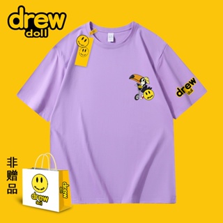 Drew doll New Style Smiley Cartoon Print Couple Short-Sleeved Street Wear Pure Cotton Men Women Same Casual T-Shirt_01