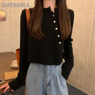  SUPERGIRLS ผู้หญิงปุ่มขึ้นเสื้อกันหนาวถักแขนยาวไม่สม่ำเสมอปุ่มถัก Outwear สำหรับฤดูใบไม้ร่วงฤดูหนาว