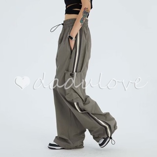 DaDulove💕 New American Style Retro Street Cargo Pants Large Pocket Striped Casual Pants Womens Jogging Sweatpants