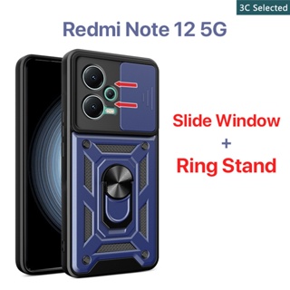 เคส Redmi Note 12 5G 4G 11 11S Pro+ Pro Plus case หน้าต่างบานเลื่อน การป้องกันกล้อง ขาตั้งแหวนโลหะ เคสแข็ง ป้องกันลายนิ้วมือ กันกระแทก