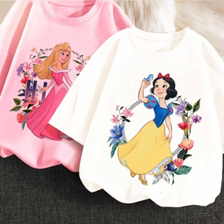 ❀■Princess Series Snow White Charm Cartoon Girls Summer Clothes T-shirts Kawaii Disney Plus Fashion_01