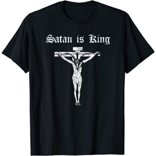 เสื้อยืด พิมพ์ลาย Satan Is King Gothic Grunge Satan Devil สีดํา สําหรับผู้ใหญ่Size S-5XL_04