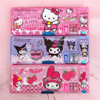 Sanrio กระเป๋าดินสอ สองด้าน ลายการ์ตูน Kuromi My Melody HelloKitty Cinnamoroll กล่องเครื่องเขียน มัลติฟังก์ชั่น นักเรียน กล่องดินสอ