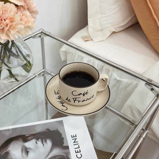 Ins เกาหลีบล็อกเกอร์ฝรั่งเศสสีเบจวินเทจฝรั่งเศสแก้วคู่ถ้วยกาแฟถ้วยน้ำชาและจานรอง